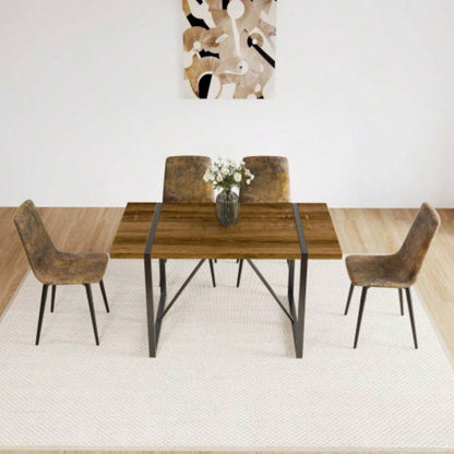 55 Dining Table modern rustic Industrial Rectangular MDF Walnut color 4 - 6 Person, With 1.5 Thick Engineered Wood Tabletop and Black Metal, writing DeskKitchen terrace Dining Living Room