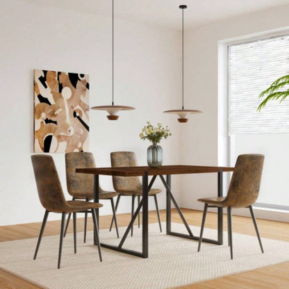 55 Dining Table modern rustic Industrial Rectangular MDF Walnut color 4 - 6 Person, With 1.5 Thick Engineered Wood Tabletop and Black Metal, writing DeskKitchen terrace Dining Living Room