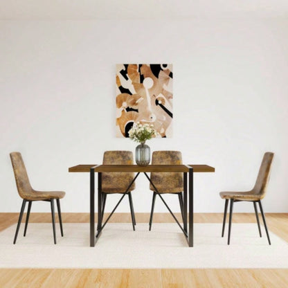 55 Dining Table modern rustic Industrial Rectangular MDF Walnut color 4 - 6 Person, With 1.5 Thick Engineered Wood Tabletop and Black Metal, writing DeskKitchen terrace Dining Living Room
