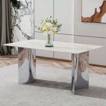Modern minimalist dining table. black imitation marble glass desktop is equipped with silver metal. Suitable restaurants and living rooms 71 * 39.3 * 29.5 DT - 69