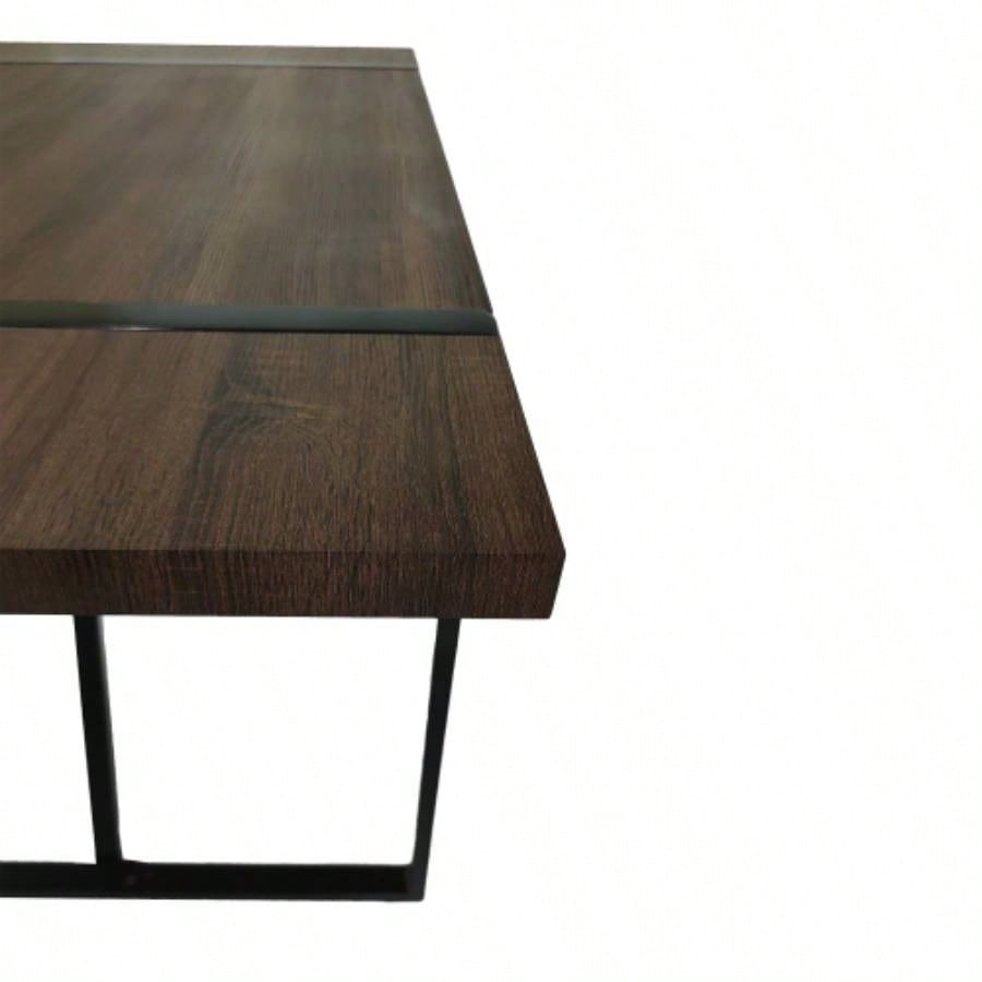 55 Dining Table modern rustic Industrial Rectangular MDF Walnut color 4 - 6 Person, With 1.5 Thick Engineered Wood Tabletop and Black Metal, writing DeskKitchen terrace Dining Living Room