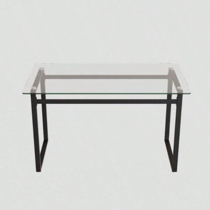 51 Modern Minimalist Rectangular Glass Dining Table 4 - 6 with 0.31 Tempered Glass Tabletop and Black Metal, Writing Table Desk, Kitchen Dining Living Room 0 damage