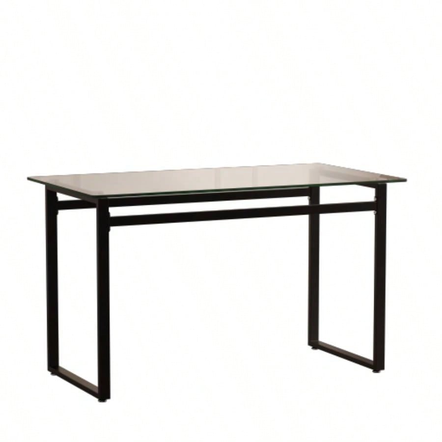 51 Modern Minimalist Rectangular Glass Dining Table 4 - 6 with 0.31 Tempered Glass Tabletop and Black Metal, Writing Table Desk, Kitchen Dining Living Room 0 damage