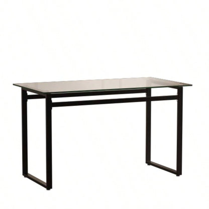 51 Modern Minimalist Rectangular Glass Dining Table 4 - 6 with 0.31 Tempered Glass Tabletop and Black Metal, Writing Table Desk, Kitchen Dining Living Room 0 damage
