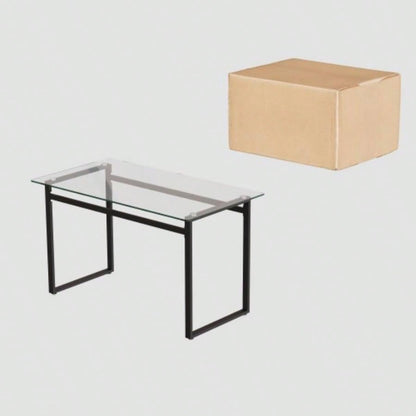 51 Modern Minimalist Rectangular Glass Dining Table 4 - 6 with 0.31 Tempered Glass Tabletop and Black Metal, Writing Table Desk, Kitchen Dining Living Room 0 damage