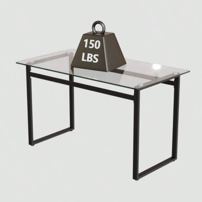51 Modern Minimalist Rectangular Glass Dining Table 4 - 6 with 0.31 Tempered Glass Tabletop and Black Metal, Writing Table Desk, Kitchen Dining Living Room 0 damage