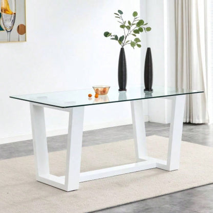 Glass Dining Table Large Modern Minimalist Rectangular 6 - 8 with 0.4 Tempered Glass Tabletop and white MDF Trapezoid Bracket, Kitchen Dining Living Meeting Room Banquet Hall F - 1550 W1151S00323