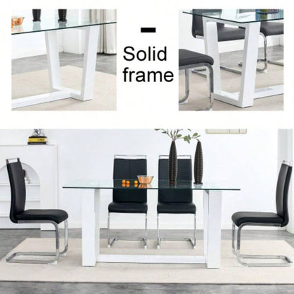 Glass Dining Table Large Modern Minimalist Rectangular 6 - 8 with 0.4 Tempered Glass Tabletop and white MDF Trapezoid Bracket, Kitchen Dining Living Meeting Room Banquet Hall F - 1550 W1151S00323
