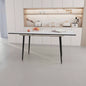 47 expandable to 63 inch MDF square white marble patterned dining table, modern industrial kitchen and dining table, equipped with tapered black metal