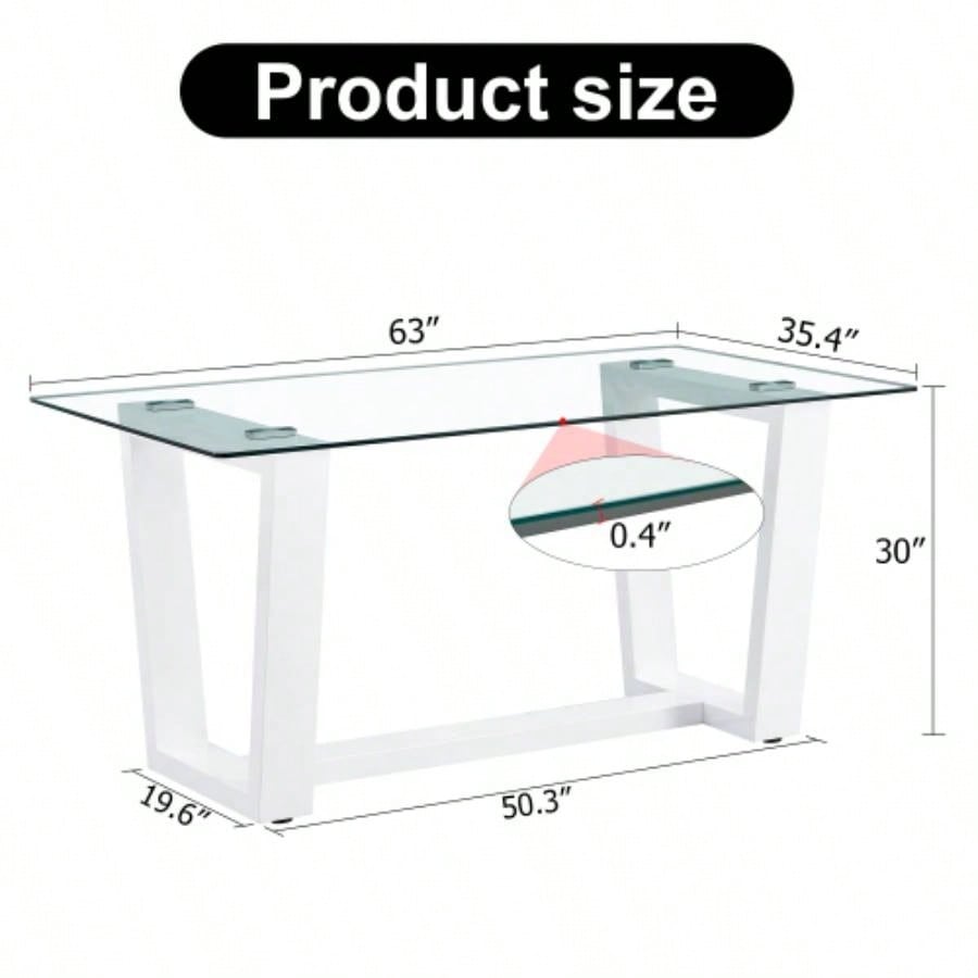 Glass Dining Table Large Modern Minimalist Rectangular 6 - 8 with 0.4 Tempered Glass Tabletop and white MDF Trapezoid Bracket, Kitchen Dining Living Meeting Room Banquet Hall F - 1550 W1151S00323