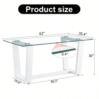 Glass Dining Table Large Modern Minimalist Rectangular 6 - 8 with 0.4 Tempered Glass Tabletop and white MDF Trapezoid Bracket, Kitchen Dining Living Meeting Room Banquet Hall F - 1550 W1151S00323