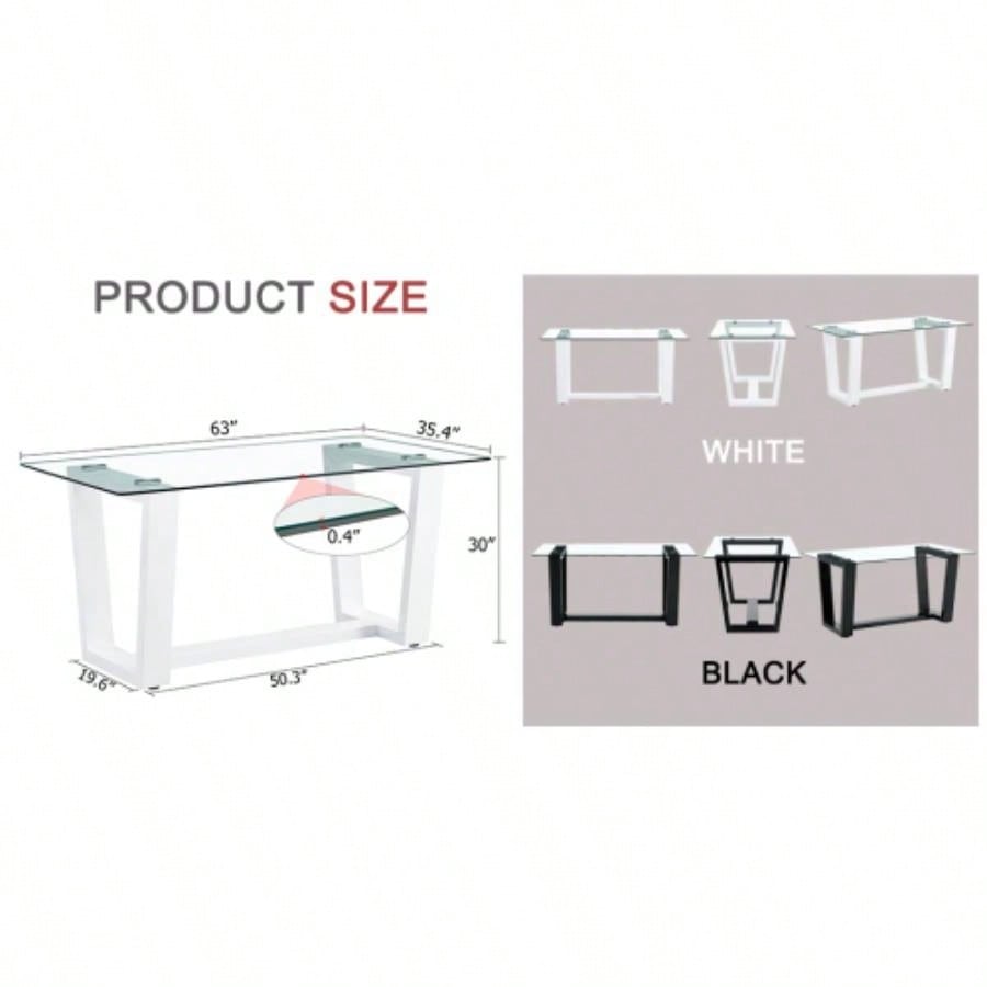 Glass Dining Table Large Modern Minimalist Rectangular 6 - 8 with 0.4 Tempered Glass Tabletop and white MDF Trapezoid Bracket, Kitchen Dining Living Meeting Room Banquet Hall F - 1550 W1151S00323