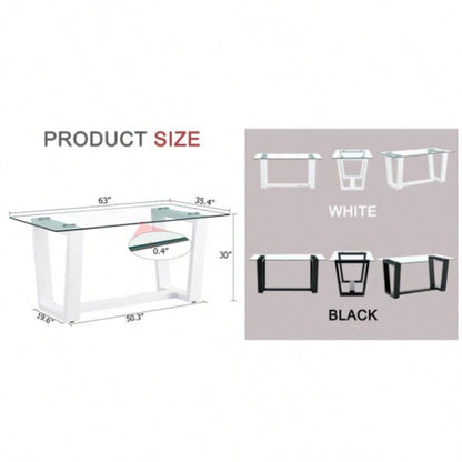 Glass Dining Table Large Modern Minimalist Rectangular 6 - 8 with 0.4 Tempered Glass Tabletop and white MDF Trapezoid Bracket, Kitchen Dining Living Meeting Room Banquet Hall F - 1550 W1151S00323