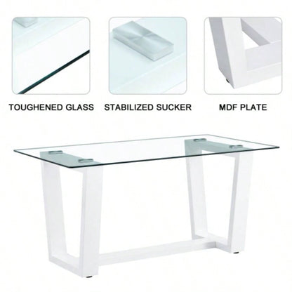 Glass Dining Table Large Modern Minimalist Rectangular 6 - 8 with 0.4 Tempered Glass Tabletop and white MDF Trapezoid Bracket, Kitchen Dining Living Meeting Room Banquet Hall F - 1550 W1151S00323