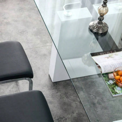 Glass Dining Table Large Modern Minimalist Rectangular 6 - 8 with 0.4 Tempered Glass Tabletop and white MDF Trapezoid Bracket, Kitchen Dining Living Meeting Room Banquet Hall F - 1550 W1151S00323