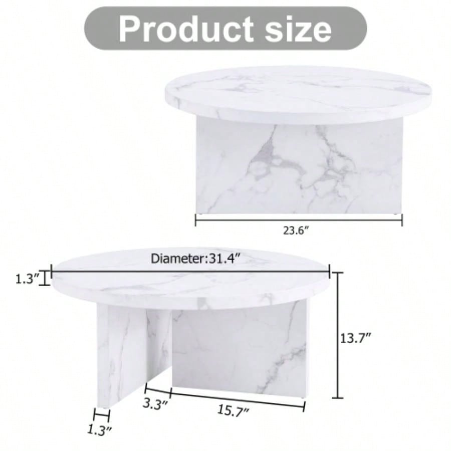 A white MDF material circular patterned coffee table, a 31.4 - inch white center table, modern coffee table, suitable small spaces and living rooms.