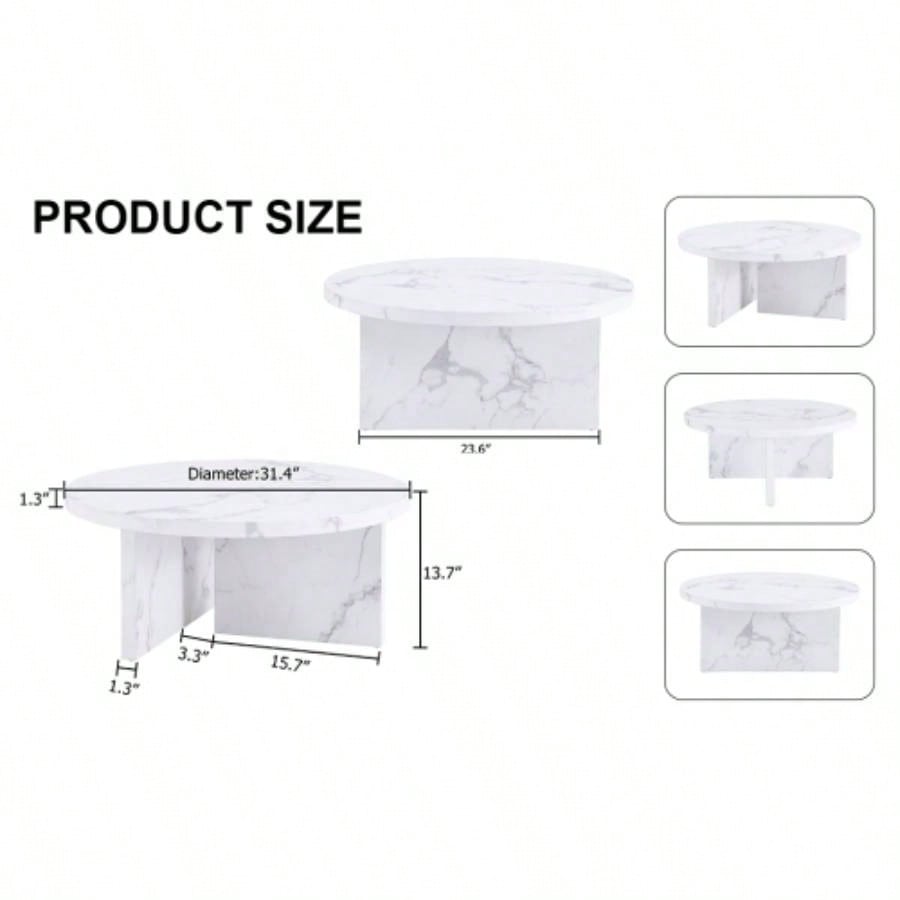 A white MDF material circular patterned coffee table, a 31.4 - inch white center table, modern coffee table, suitable small spaces and living rooms.