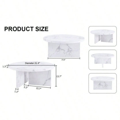 A white MDF material circular patterned coffee table, a 31.4 - inch white center table, modern coffee table, suitable small spaces and living rooms.