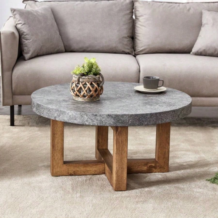 A white MDF material circular patterned coffee table, a 31.4 - inch white center table, modern coffee table, suitable small spaces and living rooms.