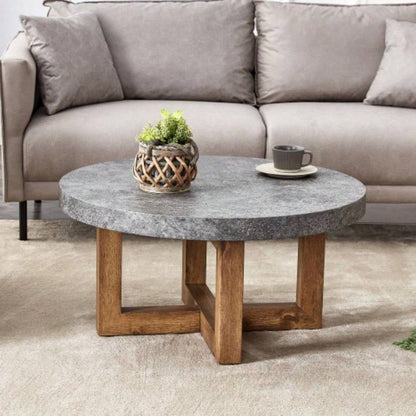A white MDF material circular patterned coffee table, a 31.4 - inch white center table, modern coffee table, suitable small spaces and living rooms.