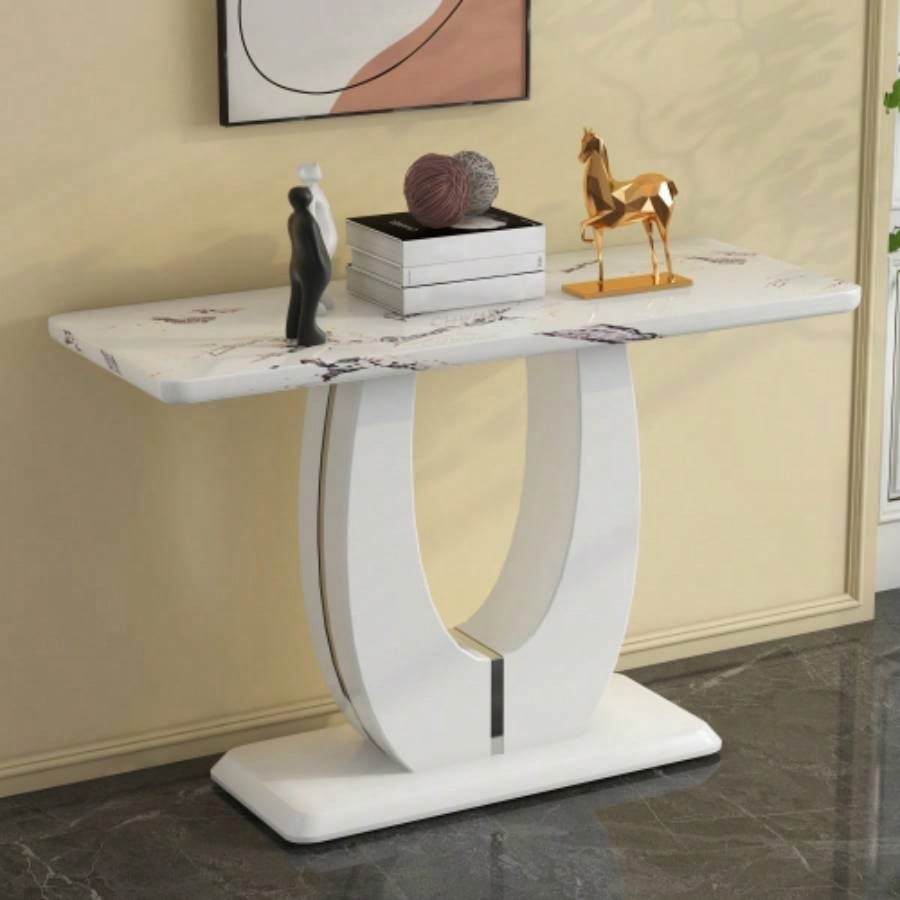 Modern Simple Glossy White Rectangular Counter Bar Table 47.24x 18.11x 29.52 Living Room Bedroom Bedside Entrance House Balcony Office Bathroom. BT - 1280