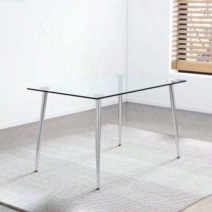Modern Minimalist Rectangular Glass Dining Table 4 - 6 with 0.31 Tempered Glass Tabletop and Silver plating Metal, Kitchen Dining Living Room, 51 *31 30W1151S03177/W1151S03348