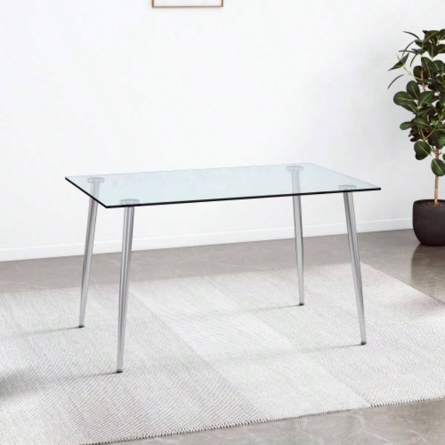 Modern Minimalist Rectangular Glass Dining Table 4 - 6 with 0.31 Tempered Glass Tabletop and Silver plating Metal, Kitchen Dining Living Room, 51 *31 30W1151S03177/W1151S03348
