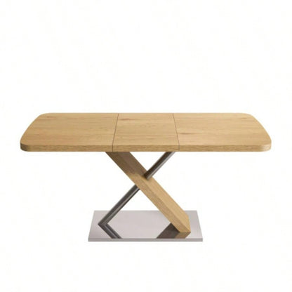 47.25 - 63 Dining Table, Wood Color, Seating 4 - 6 People, Retractable Table, Metal Base and Stainless Steel TubingNatural