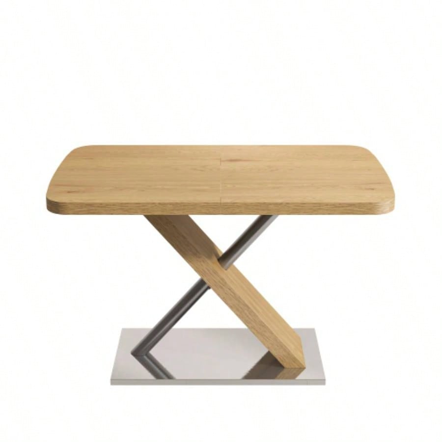 47.25 - 63 Dining Table, Wood Color, Seating 4 - 6 People, Retractable Table, Metal Base and Stainless Steel TubingNatural