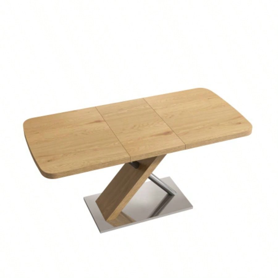 47.25 - 63 Dining Table, Wood Color, Seating 4 - 6 People, Retractable Table, Metal Base and Stainless Steel TubingNatural
