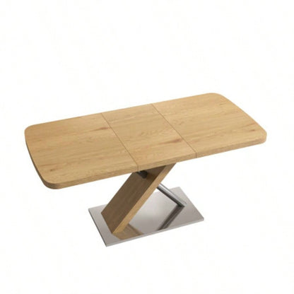 47.25 - 63 Dining Table, Wood Color, Seating 4 - 6 People, Retractable Table, Metal Base and Stainless Steel TubingNatural