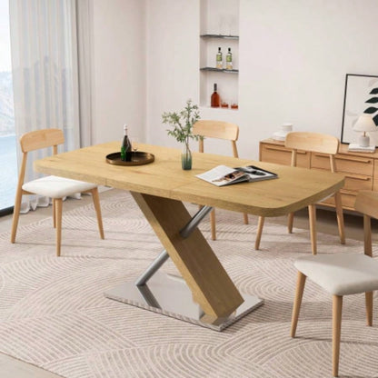 47.25 - 63 Dining Table, Wood Color, Seating 4 - 6 People, Retractable Table, Metal Base and Stainless Steel TubingNatural