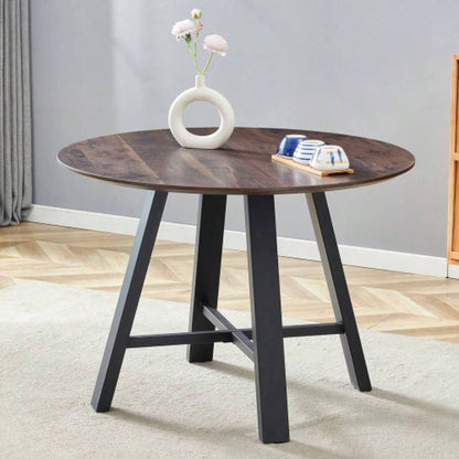 Modern minimalist round dining table and coffee table. 42 Inch Diameter MDF Table Top, Deep Wood Grain Table Top, Black Metal, Fits Home Office F - 1172