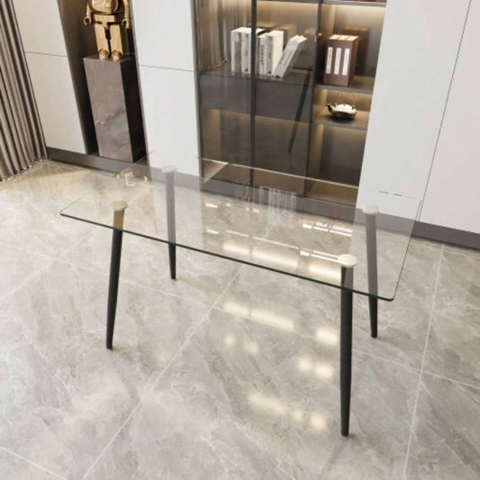 51 Dining Table Modern Minimalist Rectangular Glass 4 - 6 with 0.31 Tempered Glass Tabletop and Black Metal, Writing Table Desk, Kitchen Dining Living Room 0 damage