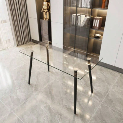51 Dining Table Modern Minimalist Rectangular Glass 4 - 6 with 0.31 Tempered Glass Tabletop and Black Metal, Writing Table Desk, Kitchen Dining Living Room 0 damage
