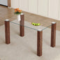 A 49.6 * 30 Inch Transparent Tempered Glass Dining Table With Rectangular Walnut Color MDF Wood Grain, Combining Simplicity And Quality. Can Easily Blend Into Various Decoration Styles.