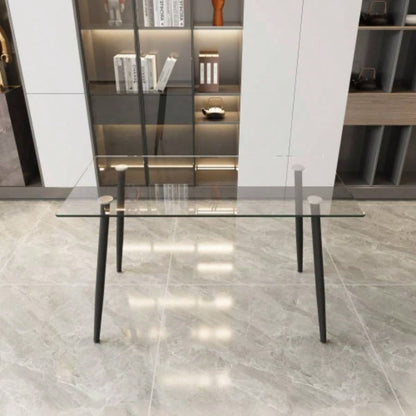 51 Dining Table Modern Minimalist Rectangular Glass 4 - 6 with 0.31 Tempered Glass Tabletop and Black Metal, Writing Table Desk, Kitchen Dining Living Room 0 damage