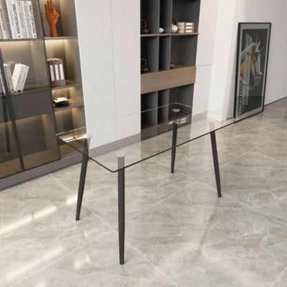 51 Dining Table Modern Minimalist Rectangular Glass 4 - 6 with 0.31 Tempered Glass Tabletop and Black Metal, Writing Table Desk, Kitchen Dining Living Room 0 damage