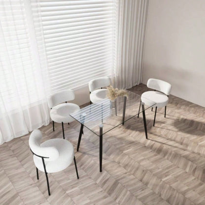 51 Dining Table Modern Minimalist Rectangular Glass 4 - 6 with 0.31 Tempered Glass Tabletop and Black Metal, Writing Table Desk, Kitchen Dining Living Room 0 damage