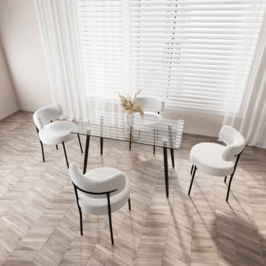 51 Dining Table Modern Minimalist Rectangular Glass 4 - 6 with 0.31 Tempered Glass Tabletop and Black Metal, Writing Table Desk, Kitchen Dining Living Room 0 damage