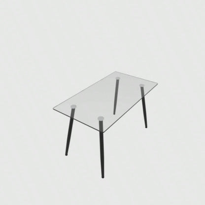 51 Dining Table Modern Minimalist Rectangular Glass 4 - 6 with 0.31 Tempered Glass Tabletop and Black Metal, Writing Table Desk, Kitchen Dining Living Room 0 damage
