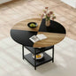 47.3 - inch diameter modern splicing circular dining table - double - layer storage, wood and black fan - shaped diagonal color matching design, interpreting home aesthetics and practicality.