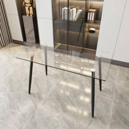 51 Dining Table Modern Minimalist Rectangular Glass 4 - 6 with 0.31 Tempered Glass Tabletop and Black Metal, Writing Table Desk, Kitchen Dining Living Room 0 damage