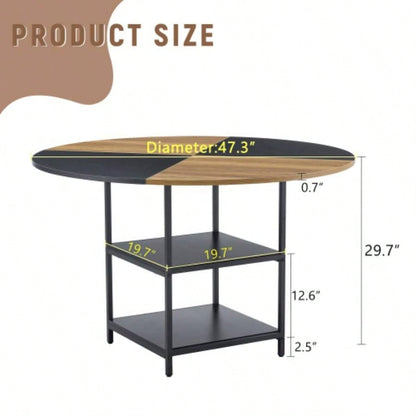 47.3 - inch diameter modern splicing circular dining table - double - layer storage, wood and black fan - shaped diagonal color matching design, interpreting home aesthetics and practicality.