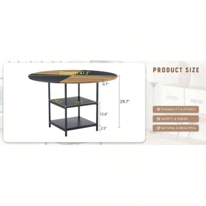 47.3 - inch diameter modern splicing circular dining table - double - layer storage, wood and black fan - shaped diagonal color matching design, interpreting home aesthetics and practicality.