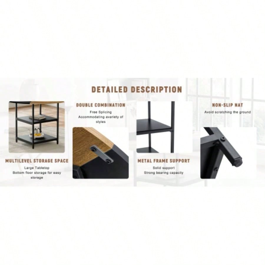 47.3 - inch diameter modern splicing circular dining table - double - layer storage, wood and black fan - shaped diagonal color matching design, interpreting home aesthetics and practicality.