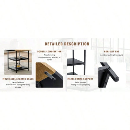 47.3 - inch diameter modern splicing circular dining table - double - layer storage, wood and black fan - shaped diagonal color matching design, interpreting home aesthetics and practicality.