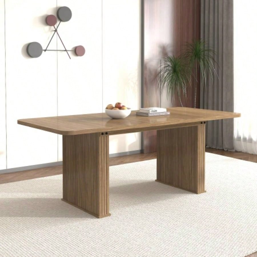 Modern Dining Table 6 - 10 People, Wood Kitchen Table with Double Robust Pedestal, Wooden Dinner Table Dining Room