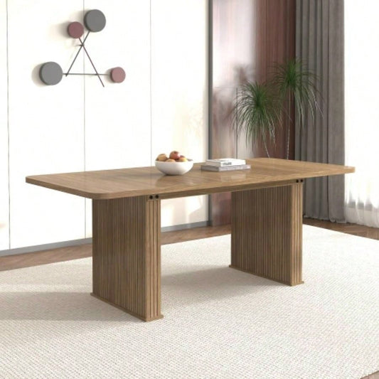 Modern Dining Table 6 - 10 People, Wood Kitchen Table with Double Robust Pedestal, Wooden Dinner Table Dining Room