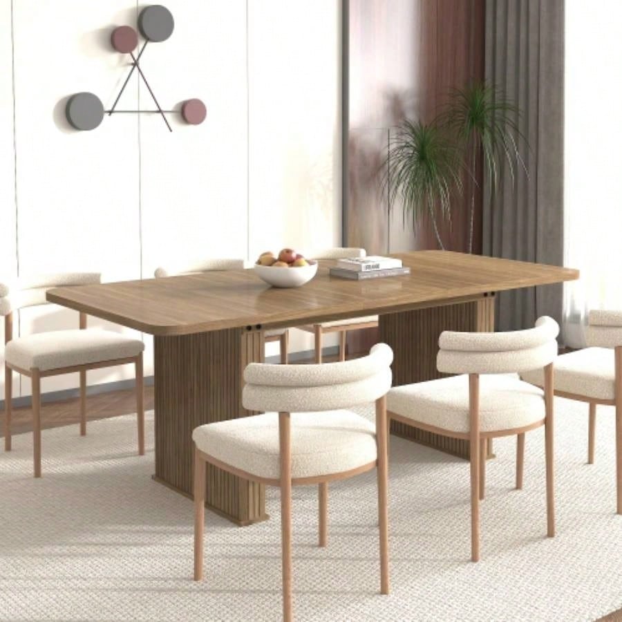 Modern Dining Table 6 - 10 People, Wood Kitchen Table with Double Robust Pedestal, Wooden Dinner Table Dining Room